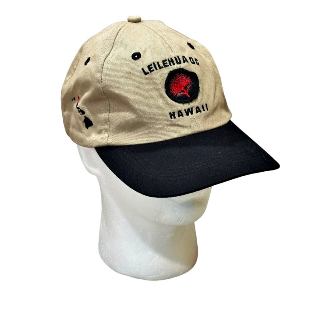 Authentic Headgear Leilehua GC Hawaii Baseball Cap Hat Tan Black Embroidered Map